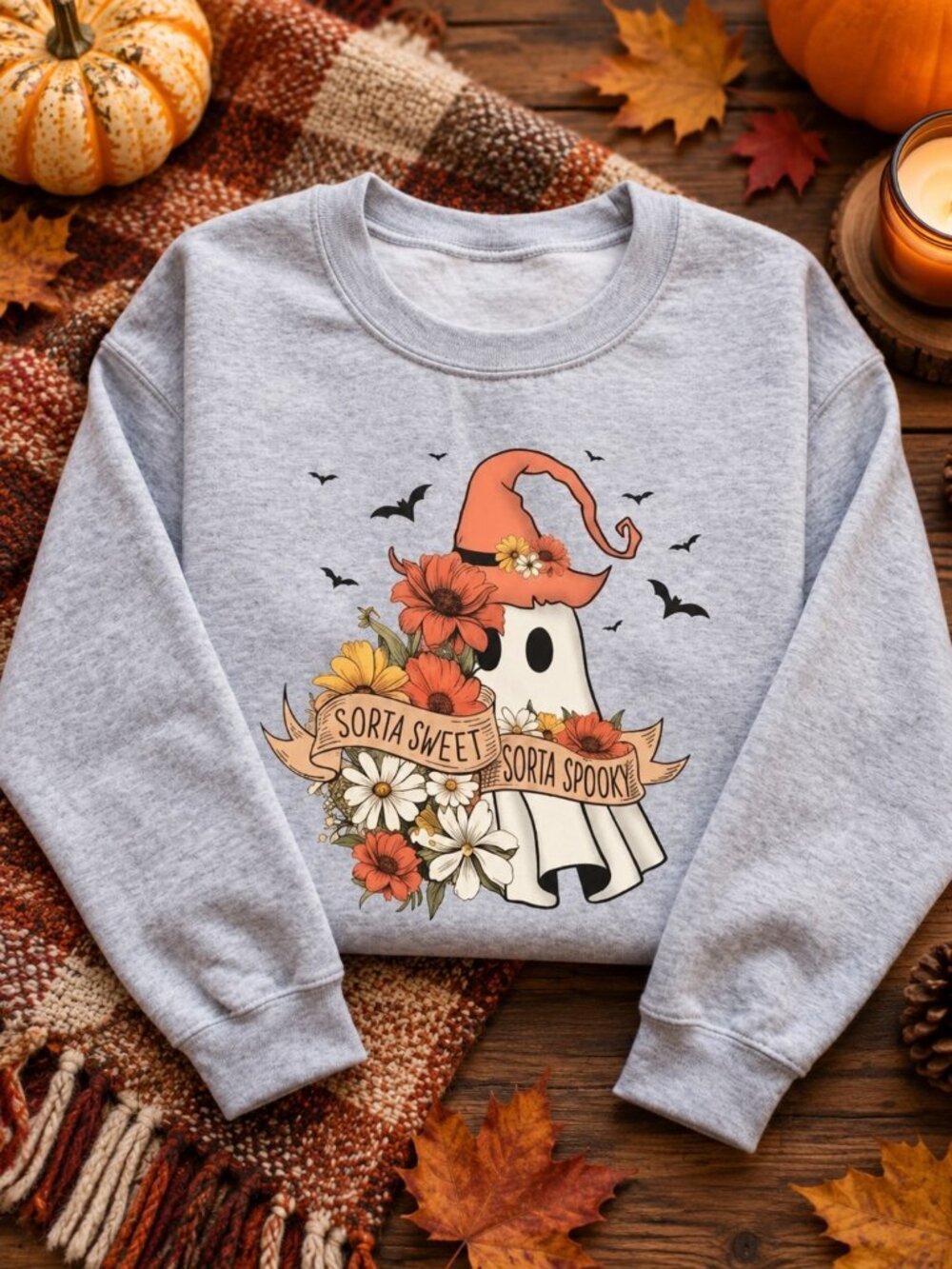 Sorta Sweet Sorta Spooky Ghost Sweatshirt Ash Grey Unisex